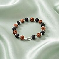 925 Sterling Silver Handmade Tied Rudraksha and Karungali Bracelet