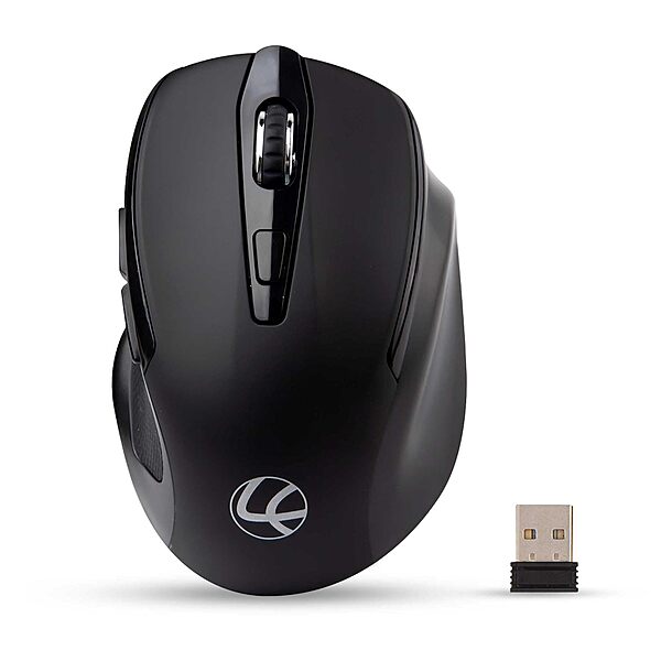 Lapcare Goodie LMW‑222: 2.4 GHz wireless mouse with 1600 DPI sensor, rubber-textured grip, 6 buttons, auto‑sleep mode & tested for 3M clicks.