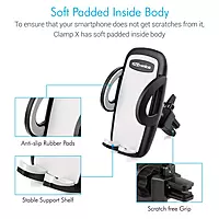 Portronics Clamp X – Car Vent Mobile Holder, 360° Rotation, Adjustable Grip, Durable Design, Easy Installation, Compatible with Most Smartphones, Ideal for Hands-Free Navigation, Black.