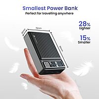 Portronics 20K Mini Power Bank – Compact design, 20000mAh capacity, LED indicator, dual output with USB-A & Type-C PD, fast charging support, perfect for on-the-go device charging.