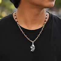 925 Sterling Silver Rudraksha Mala with Murugan Om Pendant – Traditional Bead Necklace