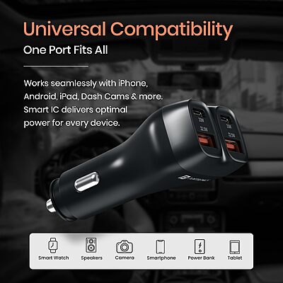 Portronics Car Power Quard 111W 4 Port Car Charger Dual Type-C PD & USB Fast Charging
