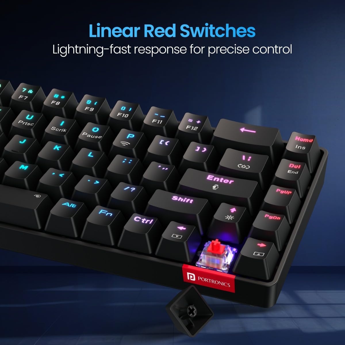 Portronics Hydra 10 Bluetooth + Wireless Keyboard – RGB Backlit | Black | 1 Year Warranty