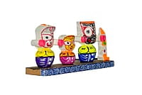 EELIKA Handcrafted Wooden Jagannath Idol Set, Multicolour for home and car dashboard || table top || Dimensions: 12cm x 3cm x 6cm