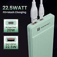 Portronics Luxcell B 10K 10000 mAh 22.5W Fast Charging Power Bank, Ultra Slim Power Bank with Mach USB-A Output, Type C PD Output