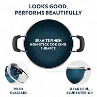 Borosil ProChef Non-Stick Aluminum Kadhai with Lid 26 cm | Gas Stove Compatible, Thick Uniform Body for Even Heating, Dishwasher Safe | 5 Layer Nonstick Coating, PFOA Free | 1 Year Warranty | Blue