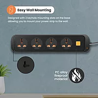 Portronics Power Plate 12 Extension Board – 4 Sockets, 1500W, 2m Cord, Black