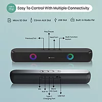 Portronics Decibel 21 – 10W Soundbar. Powerful audio, LED lights & FM radio. Compact design perfect for TV sound & wireless music.