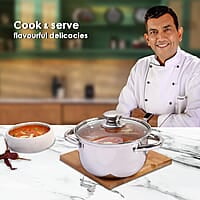 Wonderchef Nigella Stainless Steel Casserole with Lid Curved Body Glass Lid with Steam Vent 16cm