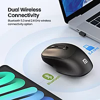 Portronics Toad 7 Wireless Mouse – Bluetooth 5.3 & 2.4GHz Wireless | Adjustable Sensitivity Up to 3200 DPI | Rechargeable Built-in Battery | Black