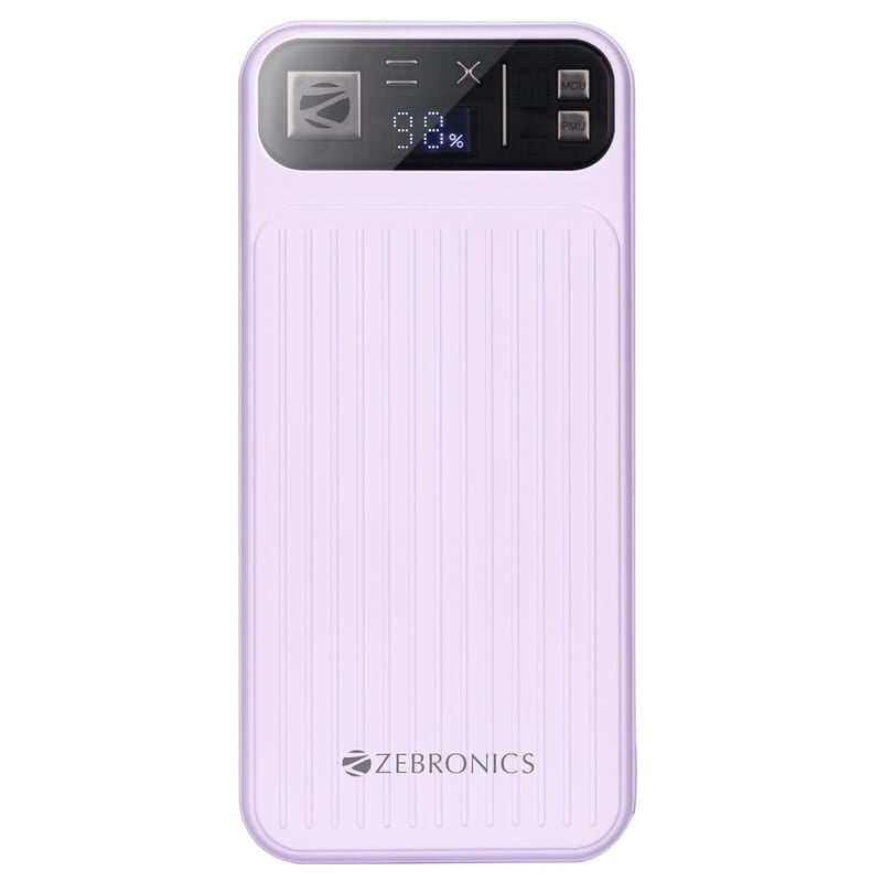 ZEBRONICS MB10000S13 Power Bank, 10000 mAh, Rapid Charge, 22.5W Output, Dual USB Output, PD 3.0 Type C, Built in Protections, Percentage Indicator, Made in India