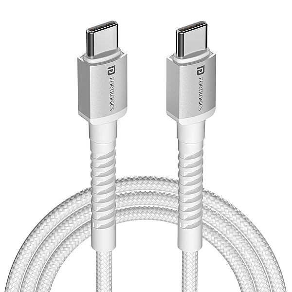 Portronics Konnect X – 60W Type-C Cable, 2M, White, fast charging, durable design, compatible with various devices, perfect for home and office use, tangle-free, high-speed data transfer.