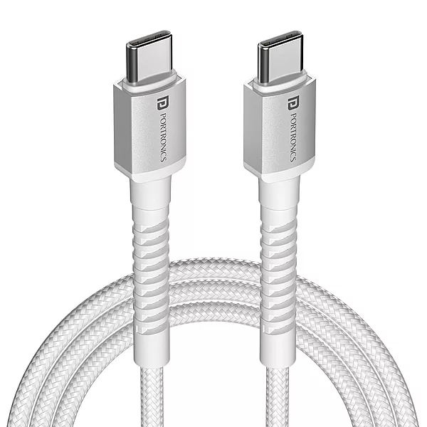 Portronics Konnect X – 60W Type-C Cable, 2M, White, fast charging, durable design, compatible with various devices, perfect for home and office use, tangle-free, high-speed data transfer.