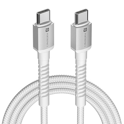 Portronics Konnect X 60W Type C to Type C Unbreakable Nylon Braided Cable, 2M Fast Charging Cable for iPhone 15 series, iPad, Samsung Galaxy & other Type C Devices Portronics Konnect X 60W Type C to Type C Unbreakable Nylon Braided Cable, 2M Fast Charging Cable for iPhone 15 series, iPad, Samsung Galaxy & other Type C Devices