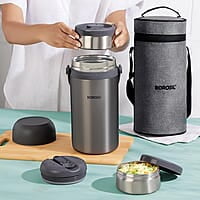 Borosil Hot-N-Fresh Prime Stainless Steel Insulated Lunch Box, Keeps food warm upto 8 Hours, Set of 4 (2 pcs 420 ml + 2 Pcs 350 ml), Grey