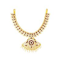 Red & White Stone Gold Plated Necklace/Attigai