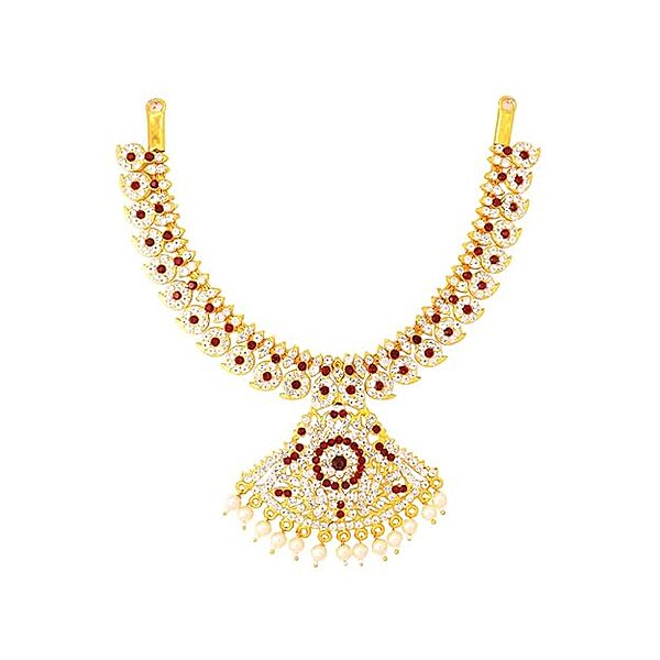 Red & White Stone Gold Plated Necklace/Attigai