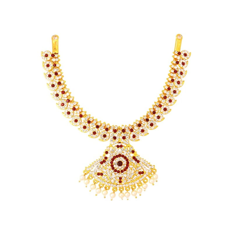 Red & White Stone Gold Plated Necklace/Attigai Red & White Stone Gold Plated Necklace/Attigai
