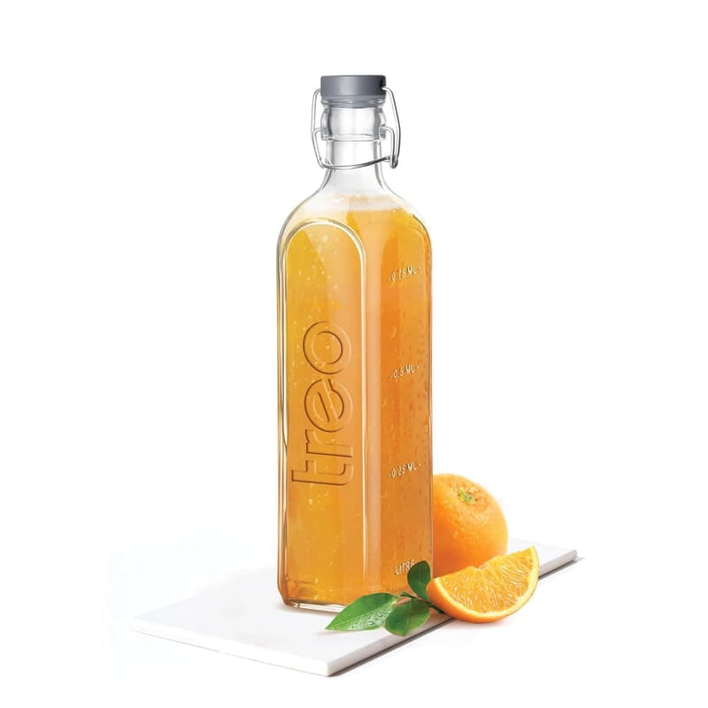 Treo By Milton Squara Glass Water Bottle with Leakproof Flip Cap, Freezer and Dishwasher Safe Stylish & Unique Design,1000ml