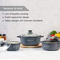 Wonderchef Granite Die Cast Non-Stick 6-Piece Casserole Set with Lids Gray