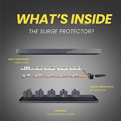 Lapcare Surgee 4 extension board with 4 universal sockets, 5 m cord, 1500 W power capacity, short‑circuit protection and fire‑proof design.