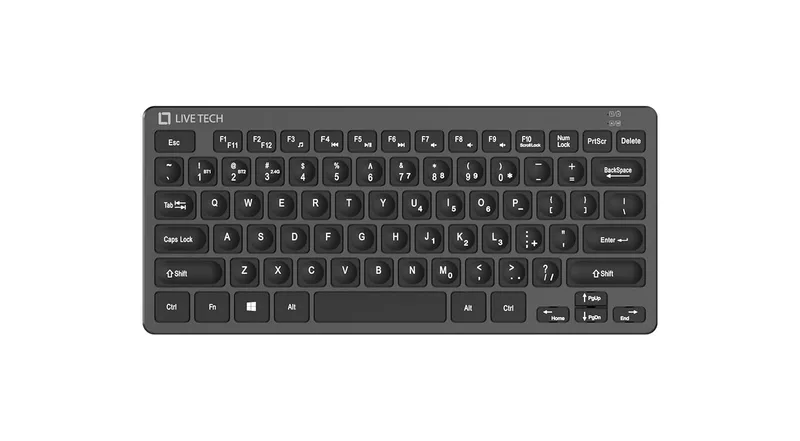 Live Tech WMK05 Slim Mini Keyboard – BT + Wireless: Compact design, Bluetooth connectivity, and wireless convenience. Perfect for on-the-go use, with responsive keys and long battery life.