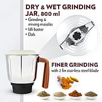 Borosil Home Star Mixer Grinder, For Wet/Dry Mixing & Grinding, 500 Watts, 3 Stainless Steel Jars(1.2 L Blending Jar, 800 ml Dry/Wet Grinder, 400 ml Chutney Jar), Mixie For Kitchen