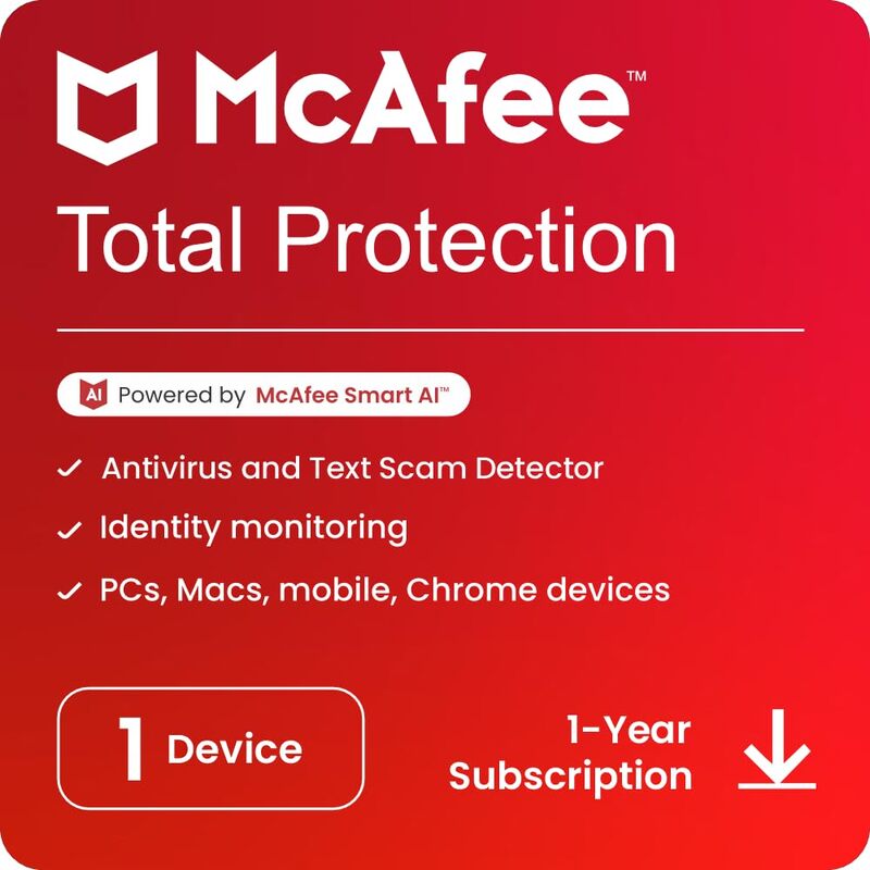 McAfee Total Protection 2024 1 Device 1 Year Antivirus with Password Manager