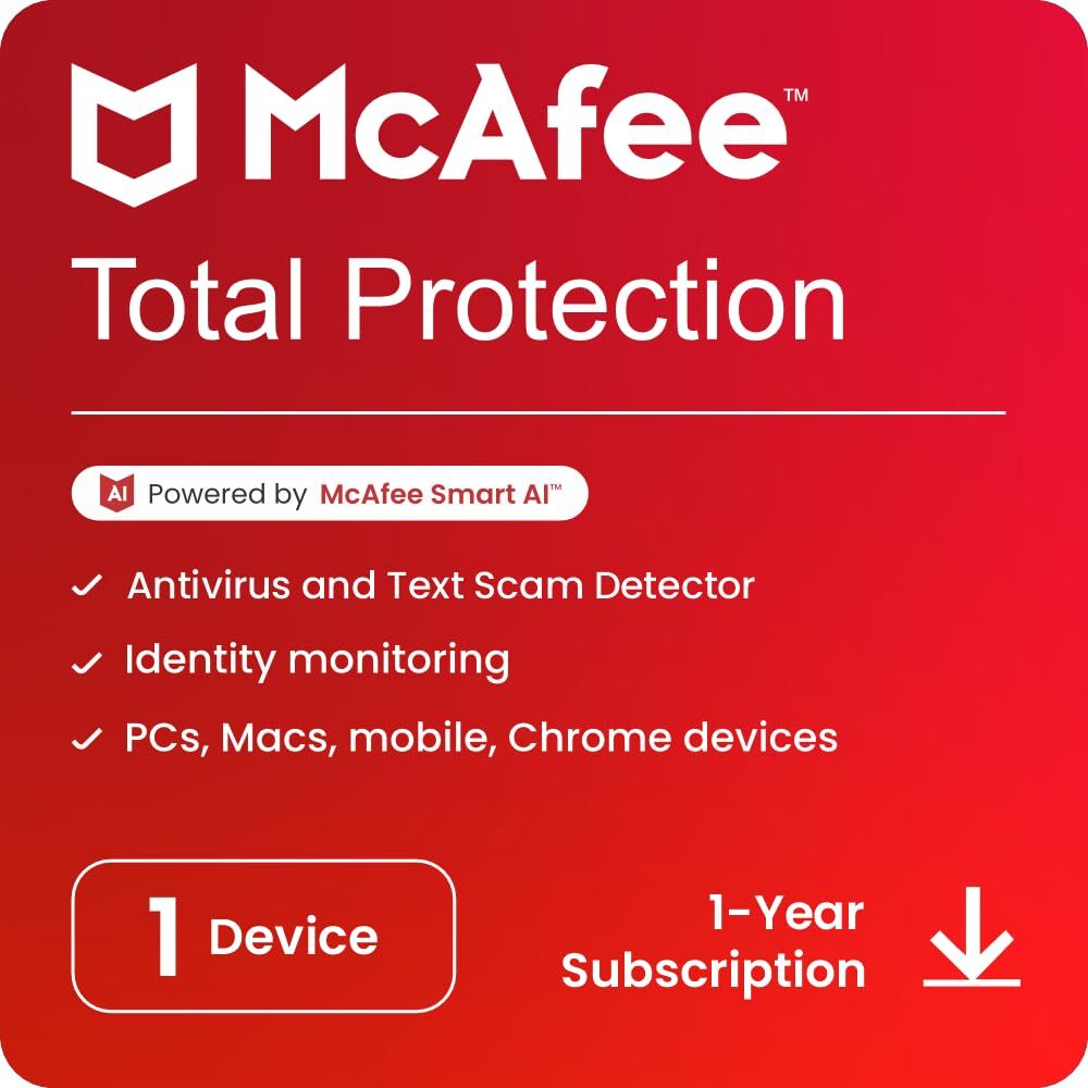 McAfee Total Protection 2024 1 Device 1 Year Antivirus with Password Manager