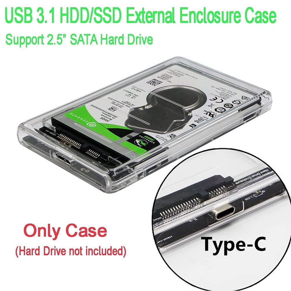2.5 Inch (6.3 cm) SATA SSD Enclosure Transparent Case | USB-C 3.1 Tool-Free External Hard Disk Case with 6 Gbps Transfer Speed and Up to 6TB Storage Capacity For HDD and SSD, Support SATA III 2.5 Inch (6.3 cm) SATA SSD Enclosure Transparent Case | USB-C 3.1 Tool-Free External Hard Disk Case with 6 Gbps Transfer Speed and Up to 6TB Storage Capacity For HDD and SSD, Support SATA III