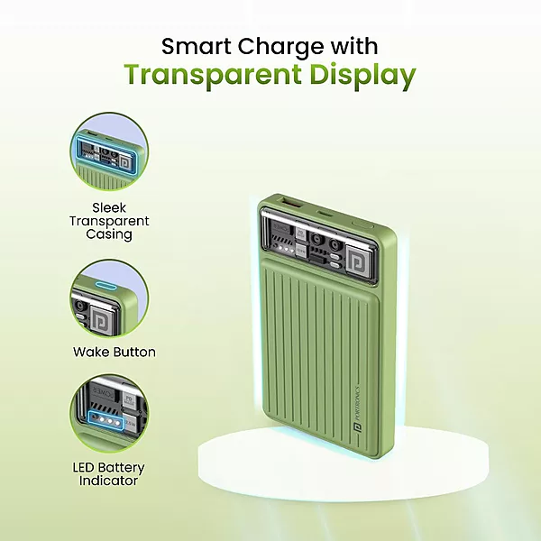 Portronics Mini 10K – 22.5W Nano Power Bank, compact design, LED indicator, fast charging, Type-C input/output, lightweight, perfect for travel, reliable power source for devices on the go.