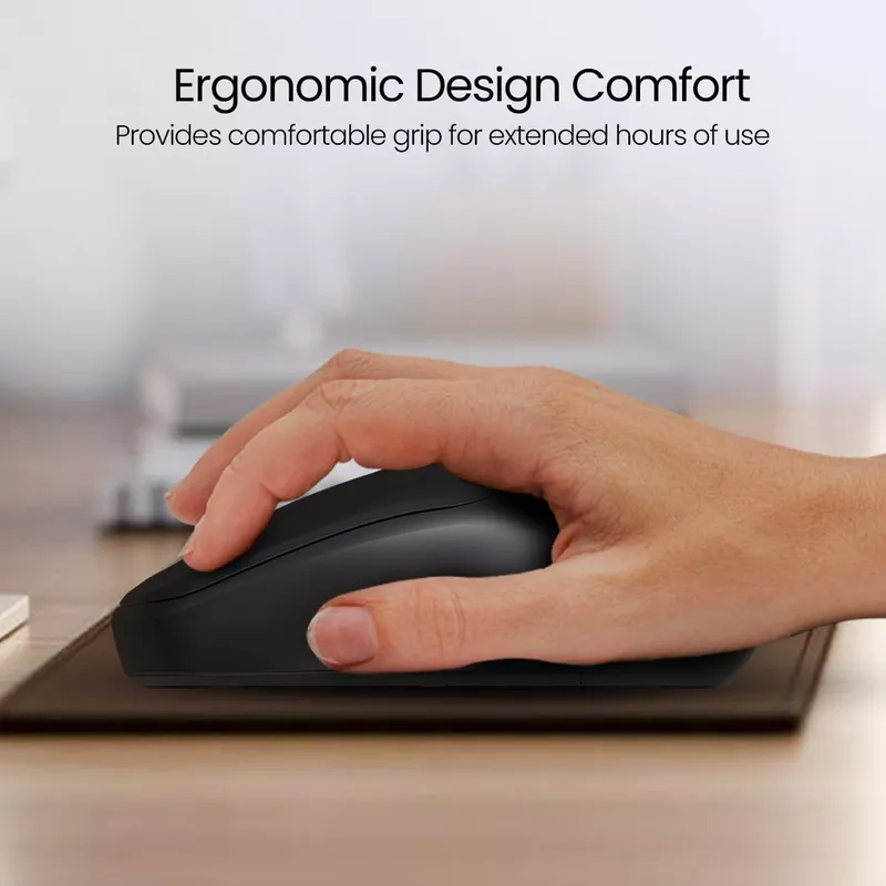 Portronics Toad 35: Sleek Black Wireless Mouse featuring USB connectivity and adjustable DPI settings for precision control. Perfect for home or office use, ensuring smooth navigation and comfort.