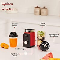 Lifelong Nutri Blender for Smoothies and Juices 500 Watts with 2 Jars - 100% Copper Motor Mixer Grinder Red