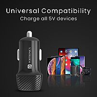 Portronics Car Power 5 12W Fast Car Charger with Micro USB Cable | Compact Car Charging | Black