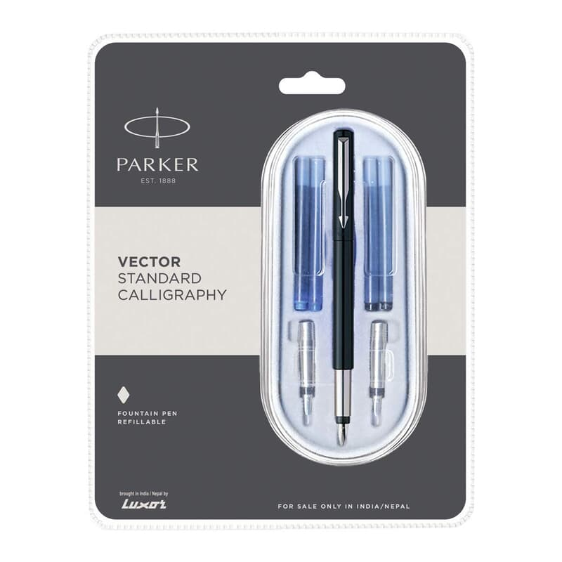PARKER VECTOR STA CALLIGRAPHY CHROME TRIM FOUNTAIN PEN BLACK BODY PARKER VECTOR STA CALLIGRAPHY CHROME TRIM FOUNTAIN PEN BLACK BODY