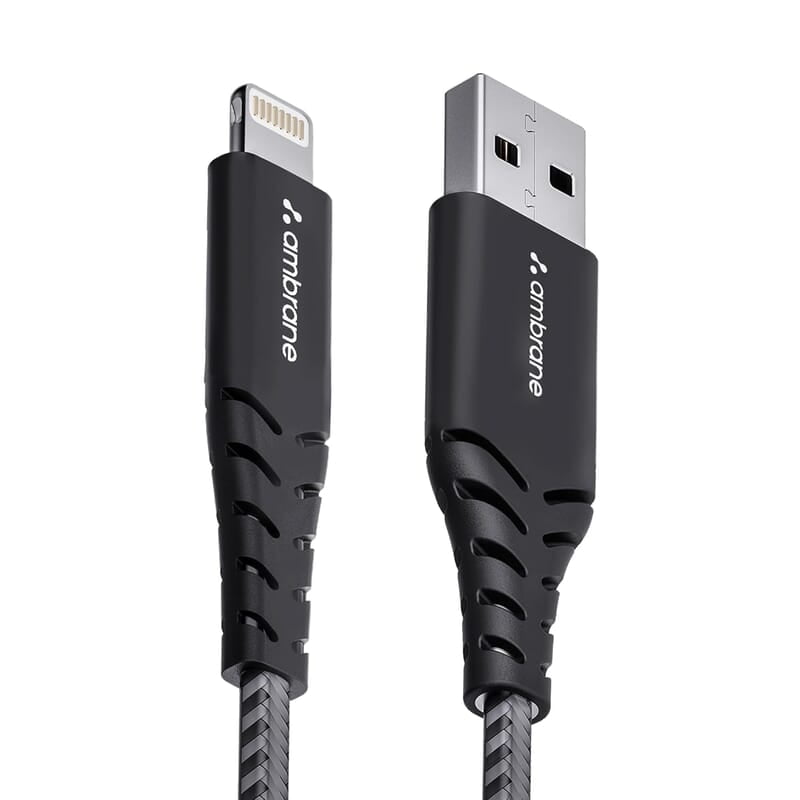 Ambrane USB to Lightning 3A Fast Charging Braided Cable Compatible for iPhone 14,13, 12,11, X, 8, 7, 6, 5, iPad, Macbook, iMac, AirPods, 480Mbps Data Sync, 1.5Meter Long (RCL -15