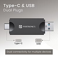 Portronics Mport 30 Plus Card Reader – USB Type-C & USB Dock | SD & microSD Support | Black