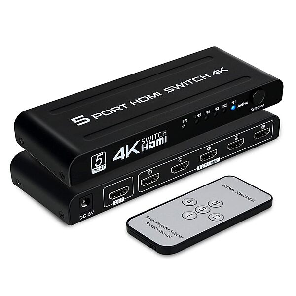 uPort HDMI Switch 5 In 1 Out – 4K UHD Ready | Seamless Switching Between 5 HDMI Sources | Compact Design | Supports 4K Resolution