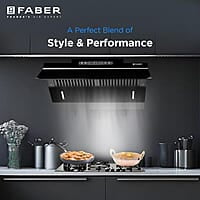 Faber 90cm 1500m³/hr Autoclean Kitchen Chimney Digital Display Filterless Slant Body T-Shape Panel Touch+Gesture