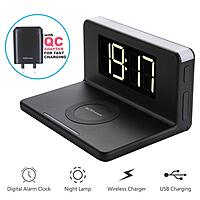 Portronics Freedom 4 Desktop Wireless Charger – Alarm Clock & LED Lamp | Black