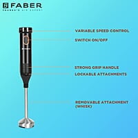 Faber Hand Blender SS Blade & Shaft, 550W Low-Noise DC Motor, ABS Plastic Body