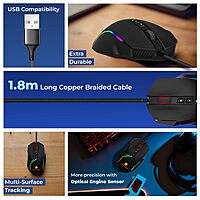 Lapcare Champ LGM-108 Wired Gaming Mouse – Adjustable DPI up to 7200 | 8 Programmable Buttons | Circular & Breathing RGB Lighting | Ergonomic Design