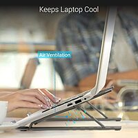 Portronics My Buddy K Adjustable Laptop Stand – Grey provides ergonomic support, multiple height settings, and portability for comfortable work anywhere.