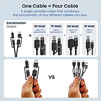 Portronics Omnicord – 60W 4-in-1 Fast Charging Cable, Black. Versatile and efficient, this cable supports multiple devices with rapid charging capabilities, ensuring you stay powered up on the go.