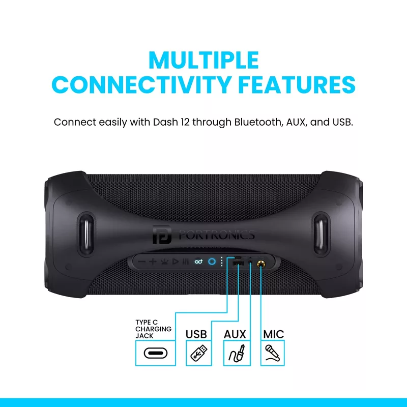 Portronics Dash 12 POR 1583 Bluetooth Speaker – 60W  Wireless Mic  TWS  RGB  Black