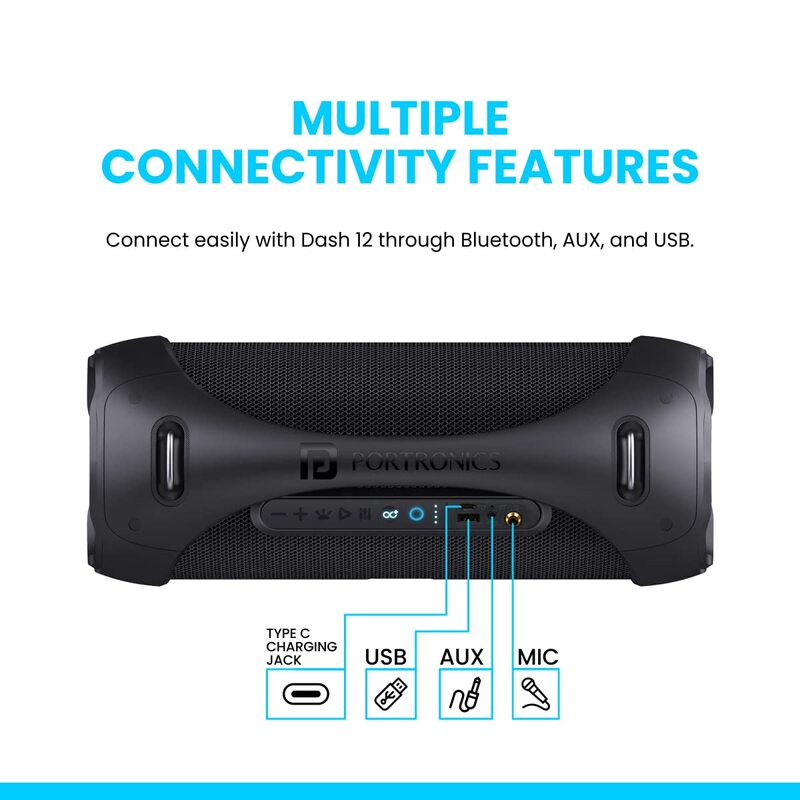 Portronics Dash 12 POR 1583 Bluetooth Speaker – 60W  Wireless Mic  TWS  RGB  Black