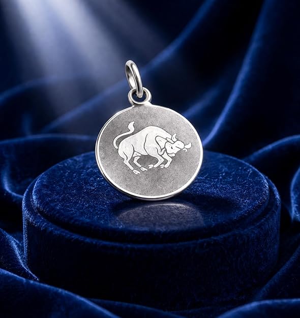 925 Sterling Silver Taurus Zodiac Pendant for Men & Women | Bull Astrology Charm Necklace | Round Engraved Horoscope Jewelry
