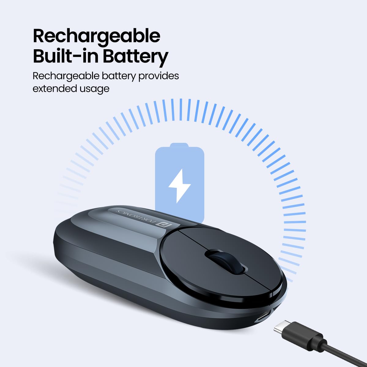 Portronics Toad 6 Wireless Mouse – Bluetooth, Black. Ergonomic, smooth tracking, long battery life. Ideal for home, office, and travel.