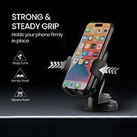 Portronics Clamp M4 – Car Phone Holder, 360° rotation for optimal viewing, sturdy grip, sleek black design, easy installation, compatible with most smartphones, perfect for hands-free navigation.