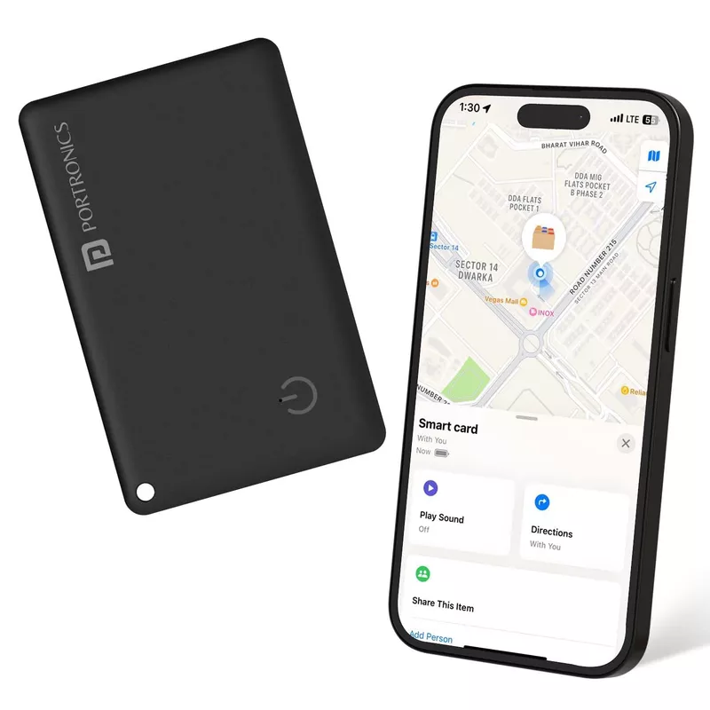 Portronics Cardfinder – Bluetooth Item Tracker helps you locate lost items easily. Attach it to keys, wallets, or bags. Use the app to find them quickly. Compact, lightweight, and user-friendly.